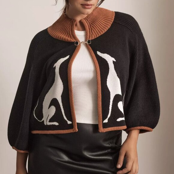 Anthropologie Maeve Dog Knit Cape Cardigan Sweater Greyhound Dogs Shrug 2X NWT - Picture 3 of 9